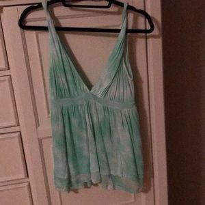 Green & white tie die deep v tank with open back